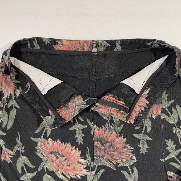 Vintage Lovey U-Dear Floral Midi Skirt Black Sunflower Print Raw Hem Slit Size L - Picture 5 of 14